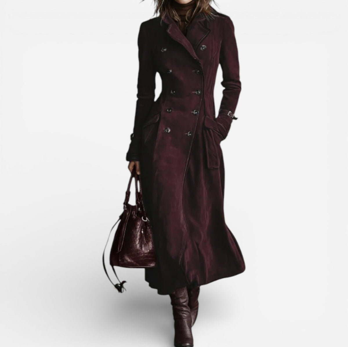 Suede Double Breasted Maxi Trench Coat