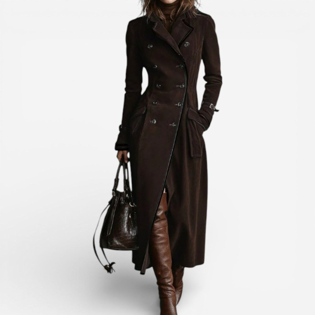 Suede Double Breasted Maxi Trench Coat