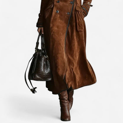 Suede Double Breasted Maxi Trench Coat