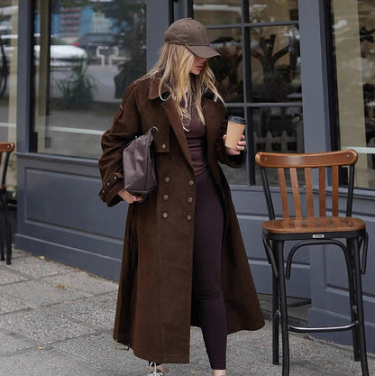 Suede Double Breasted Trench Coat