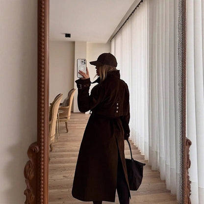 Suede Double Breasted Trench Coat