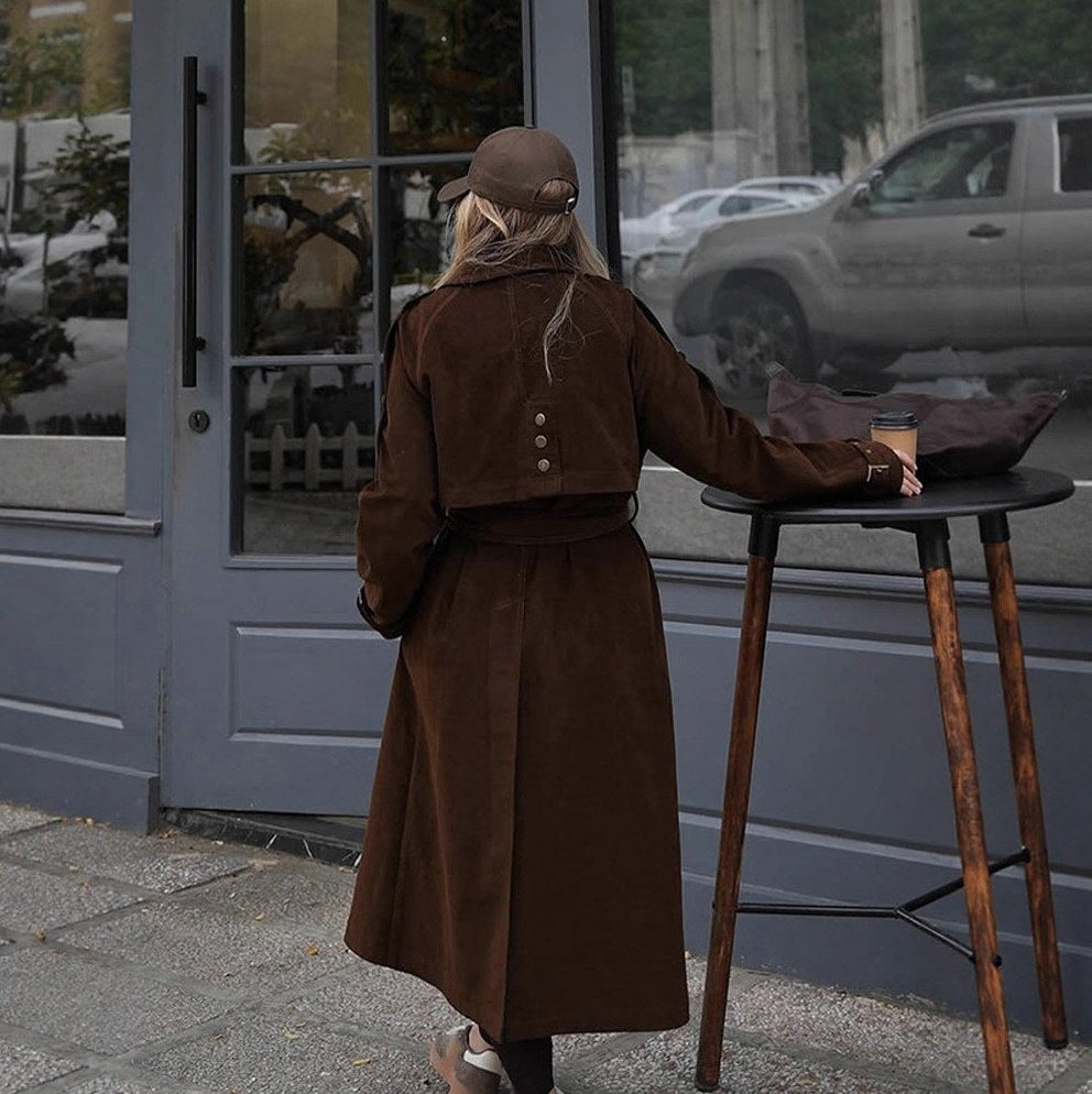 Suede Double Breasted Trench Coat