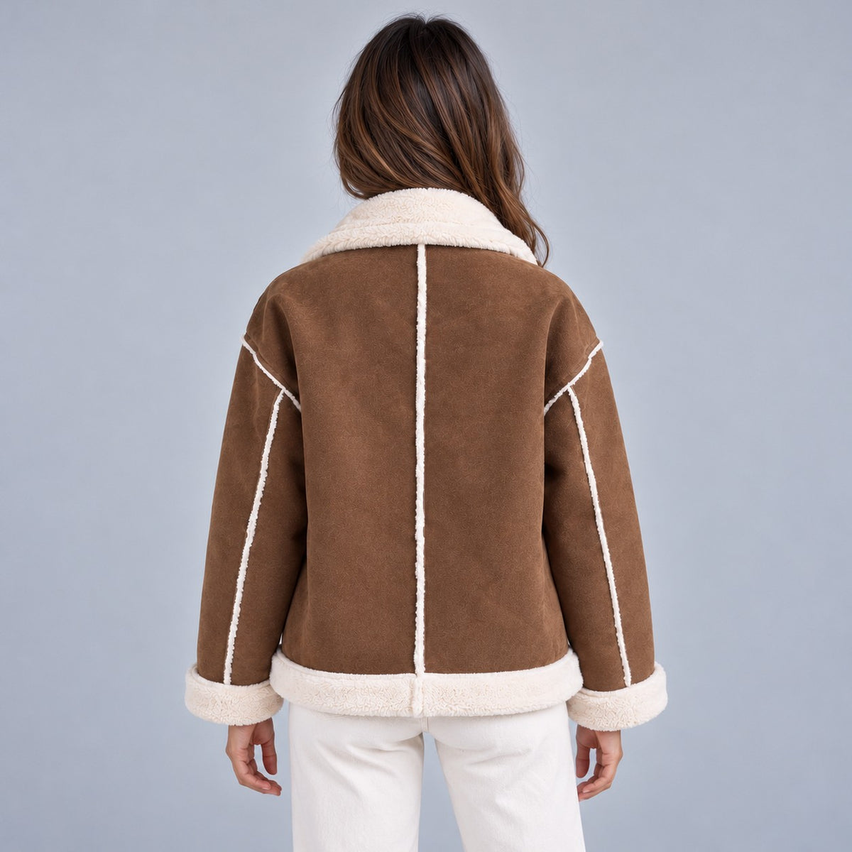 Suede Sherpa Trim Button Front Jacket
