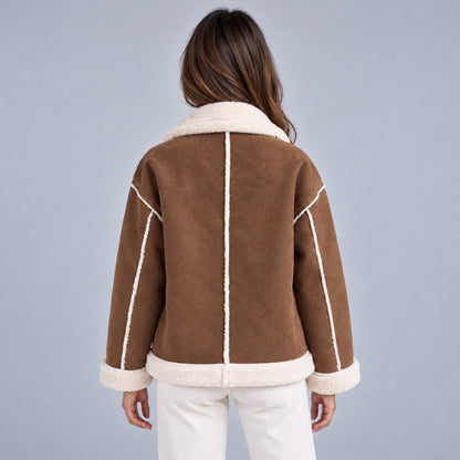 Suede Sherpa Trim Button Front Jacket
