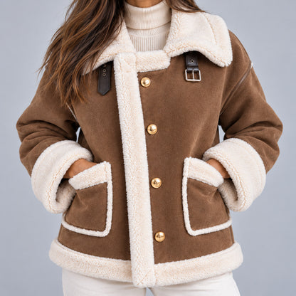 Suede Sherpa Trim Button Front Jacket