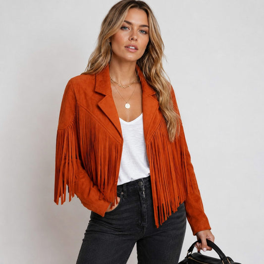 Suede Fringe Long Sleeve Jacket