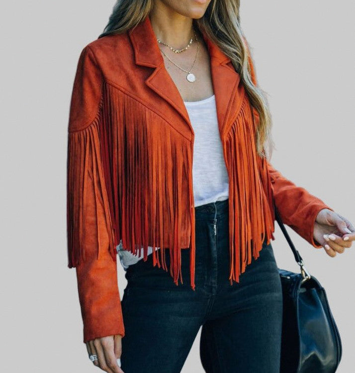 Suede Fringe Long Sleeve Jacket