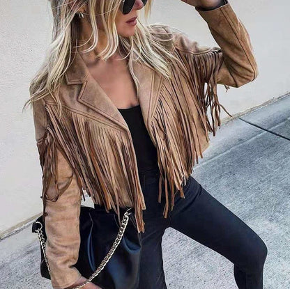 Suede Fringe Long Sleeve Jacket