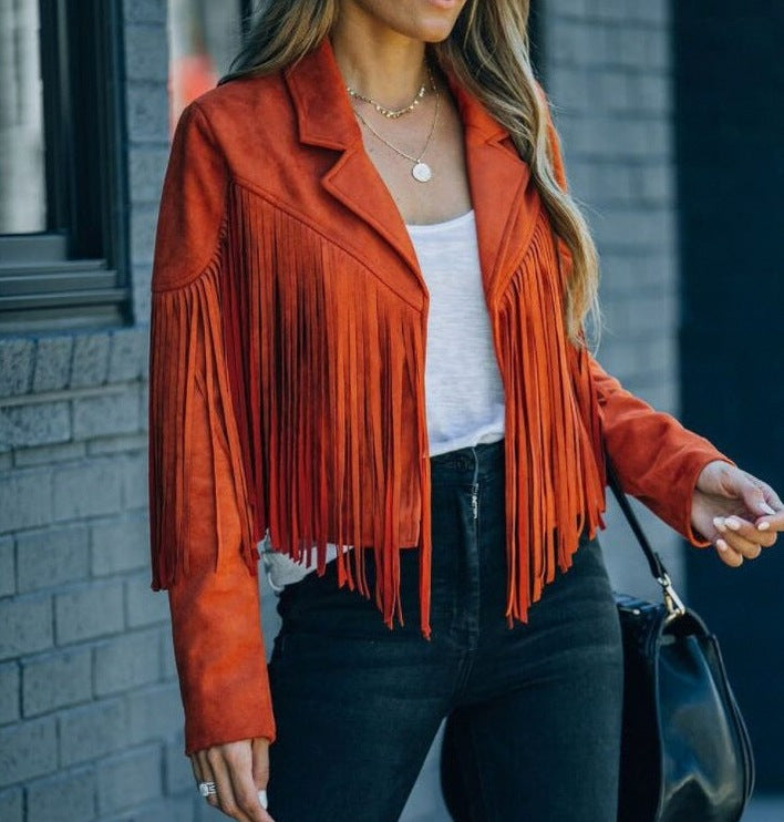 Suede Fringe Long Sleeve Jacket