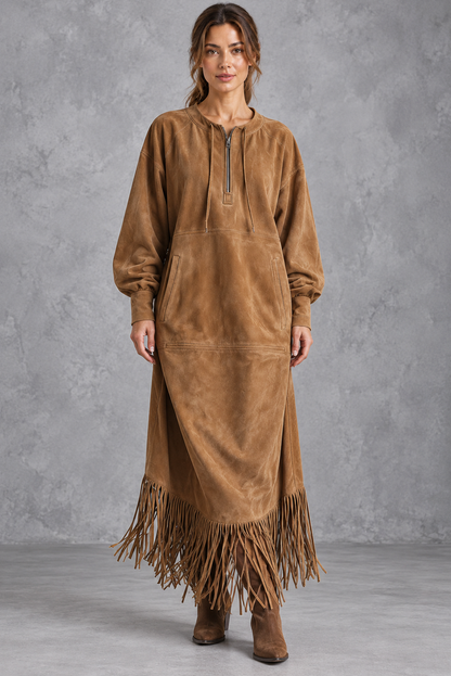 Suede Fringe Maxi Dress