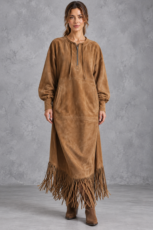 Suede Fringe Maxi Dress