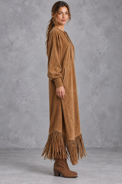 Suede Fringe Maxi Dress