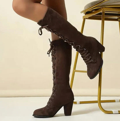 Suede Lace Up Knee High Boots