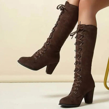 Suede Lace Up Knee High Boots