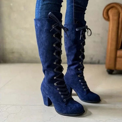 Suede Lace Up Knee High Boots