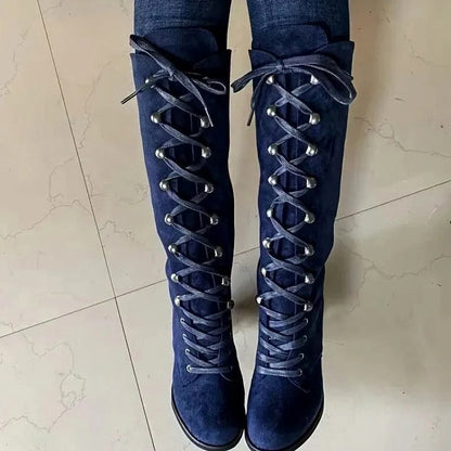 Suede Lace Up Knee High Boots