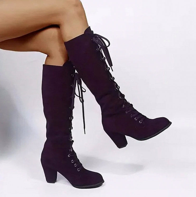 Suede Lace Up Knee High Boots