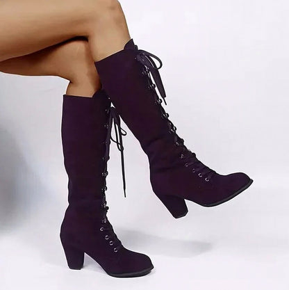 Suede Lace Up Knee High Boots