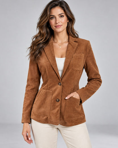 Suede Long Sleeve Button Front Blazer