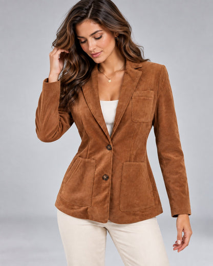 Suede Long Sleeve Button Front Blazer