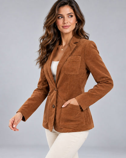 Suede Long Sleeve Button Front Blazer