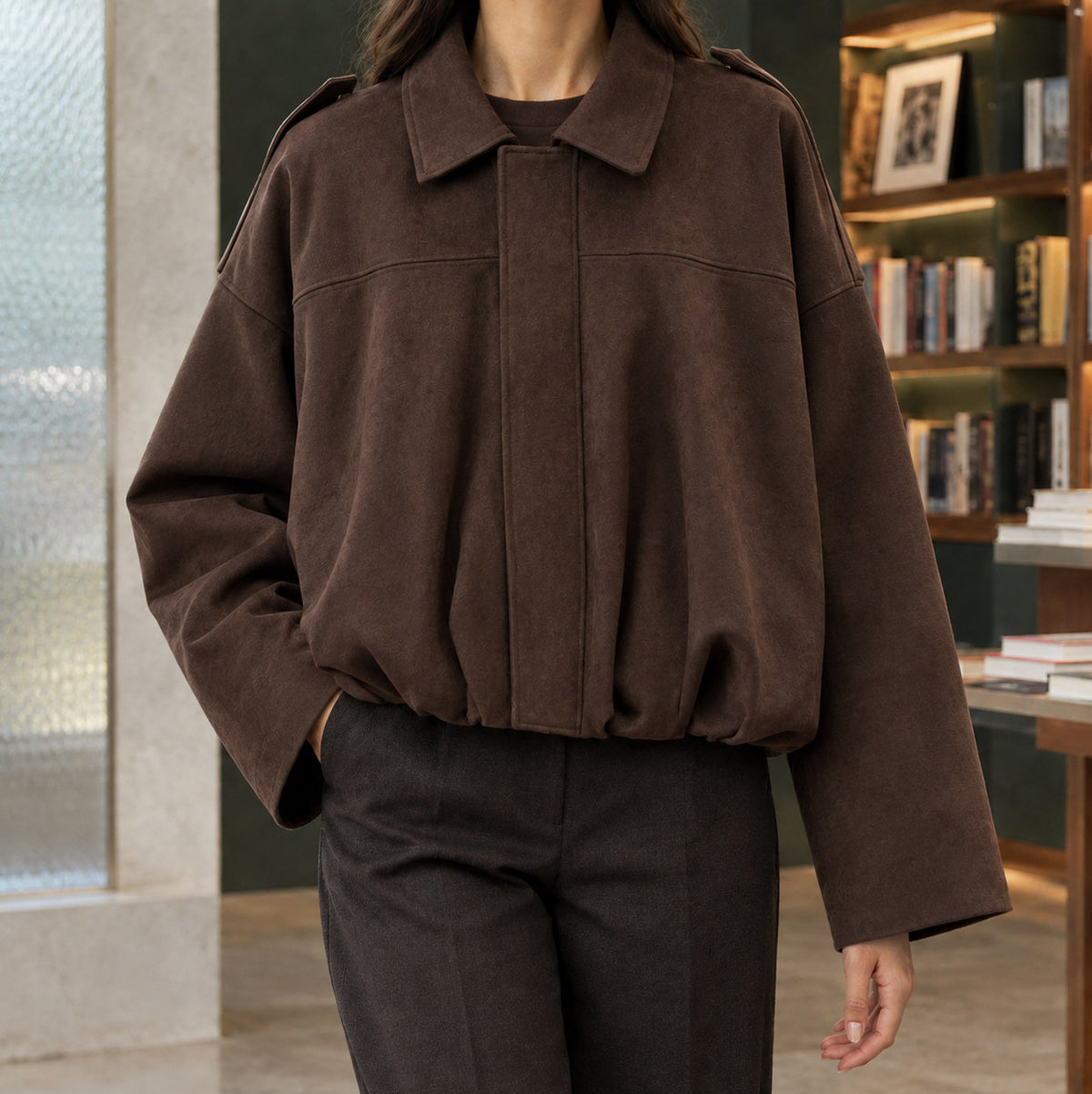 Suede Long Sleeve Cropped Jacket