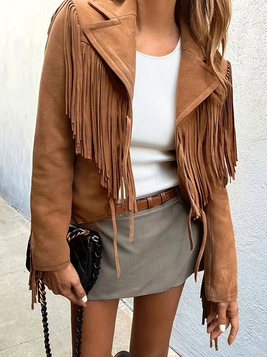 Suede Long Sleeve Fringe Jacket