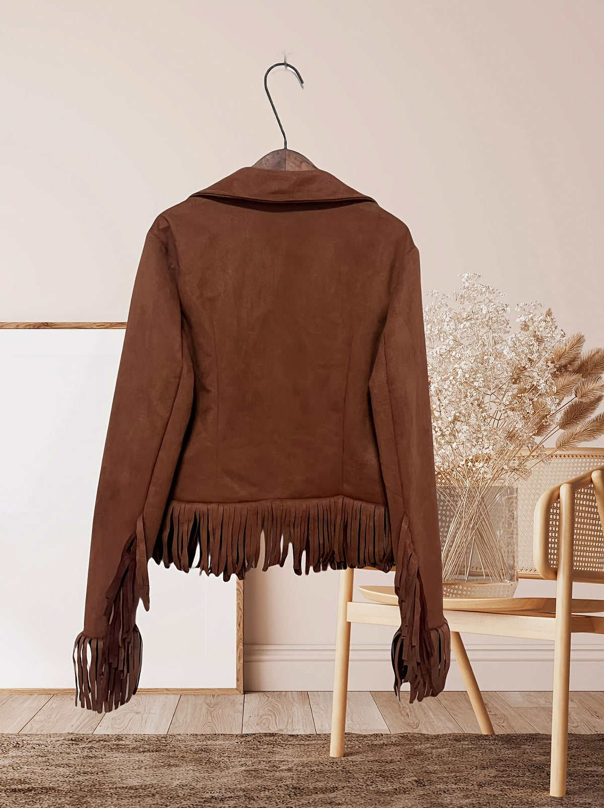 Suede Long Sleeve Fringe Jacket