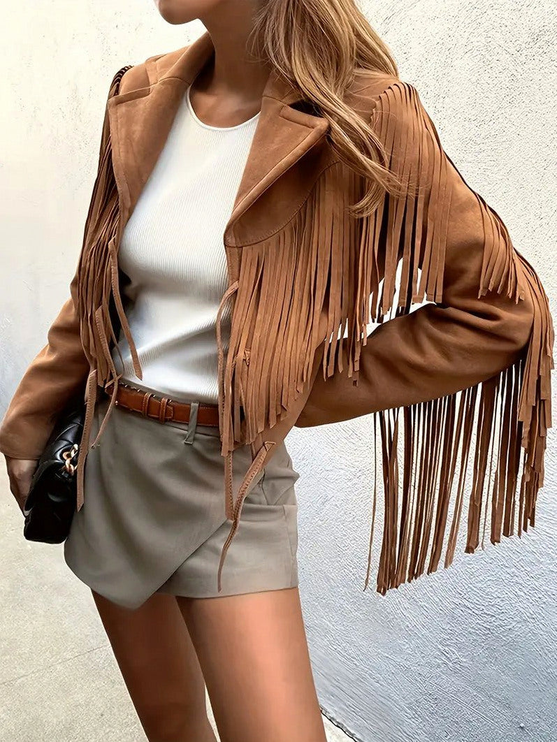 Suede Long Sleeve Fringe Jacket