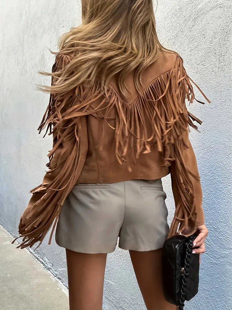 Suede Long Sleeve Fringe Jacket