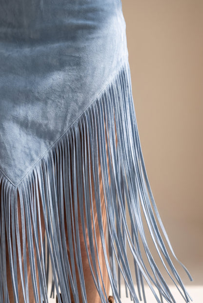 Suede Long Sleeve Fringe Midi Dress