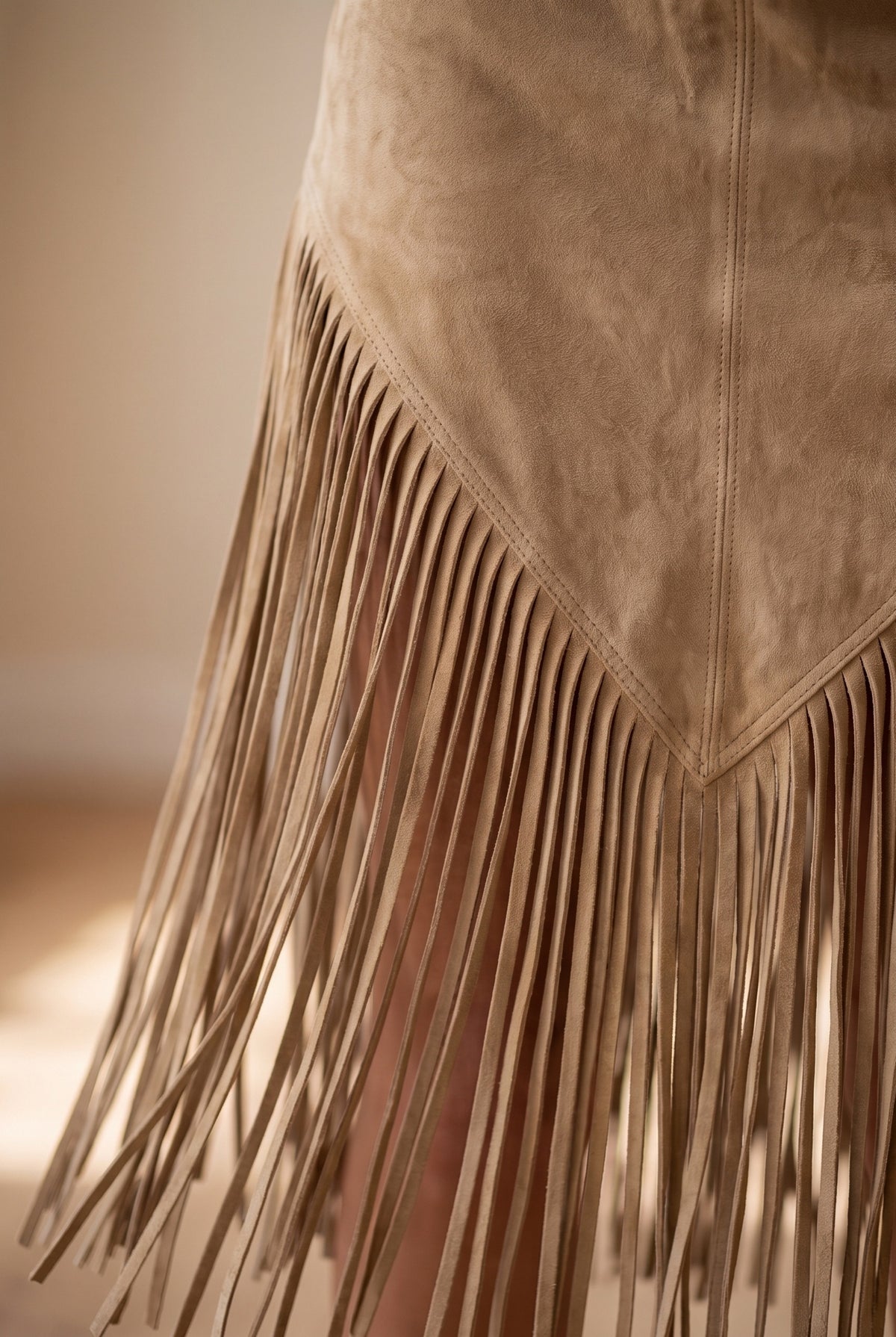 Suede Long Sleeve Fringe Midi Dress