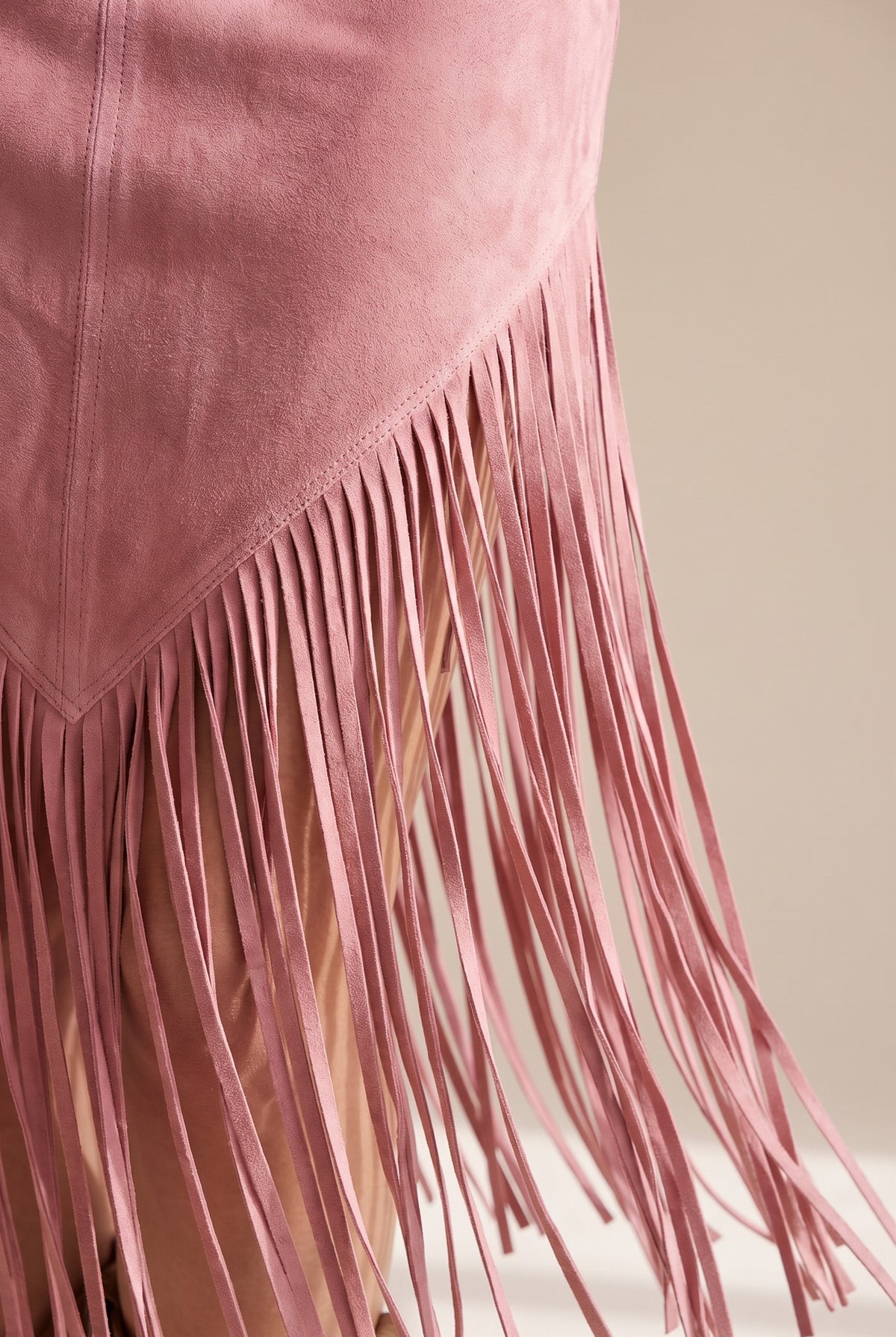 Suede Long Sleeve Fringe Midi Dress