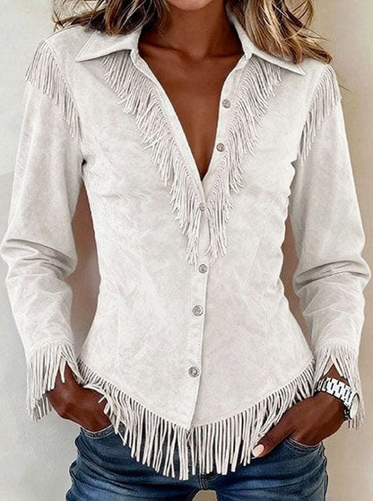 Suede Long Sleeve Fringe Shacket