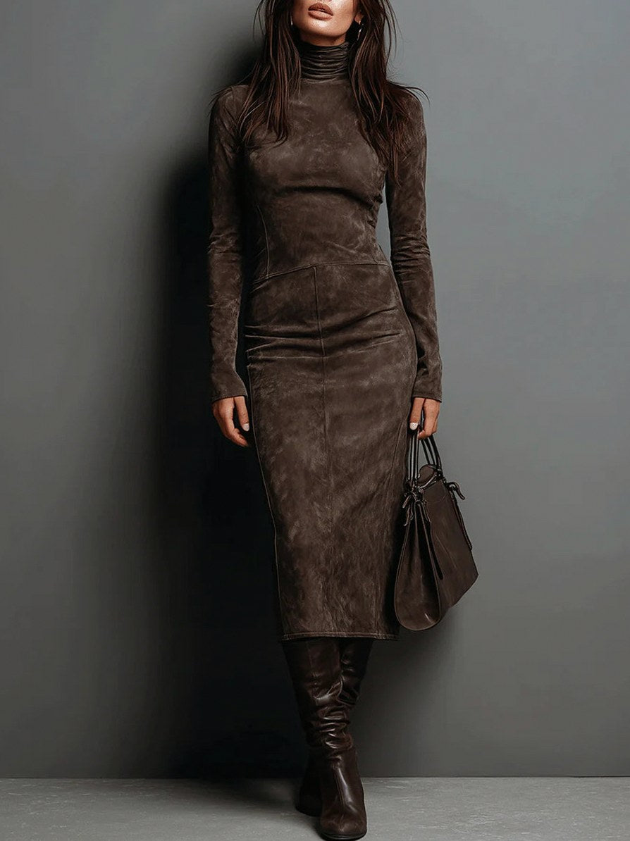 Suede Long Sleeve Midi Dress