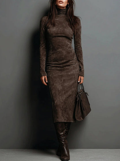 Suede Long Sleeve Midi Dress