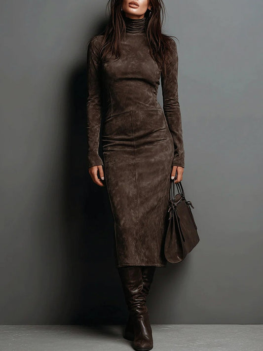 Suede Long Sleeve Midi Dress