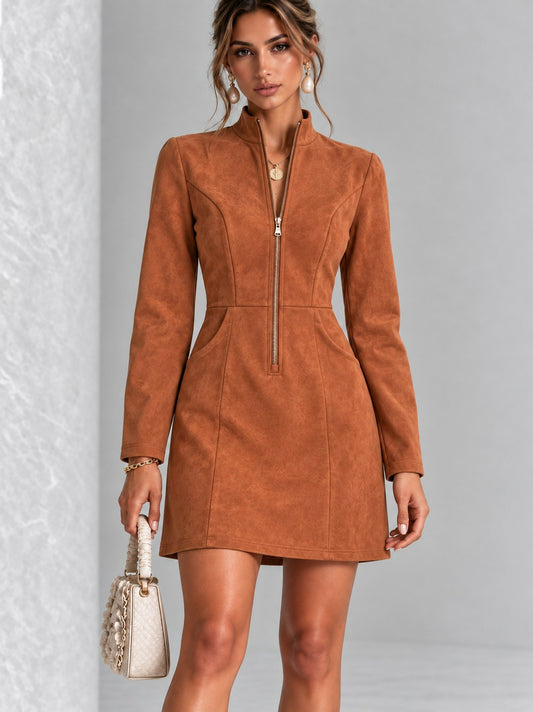 Suede Long Sleeve Mini Dress