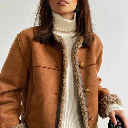 Suede Sherpa Trim Jacket