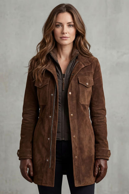 Suede Stand Collar Utility Coat