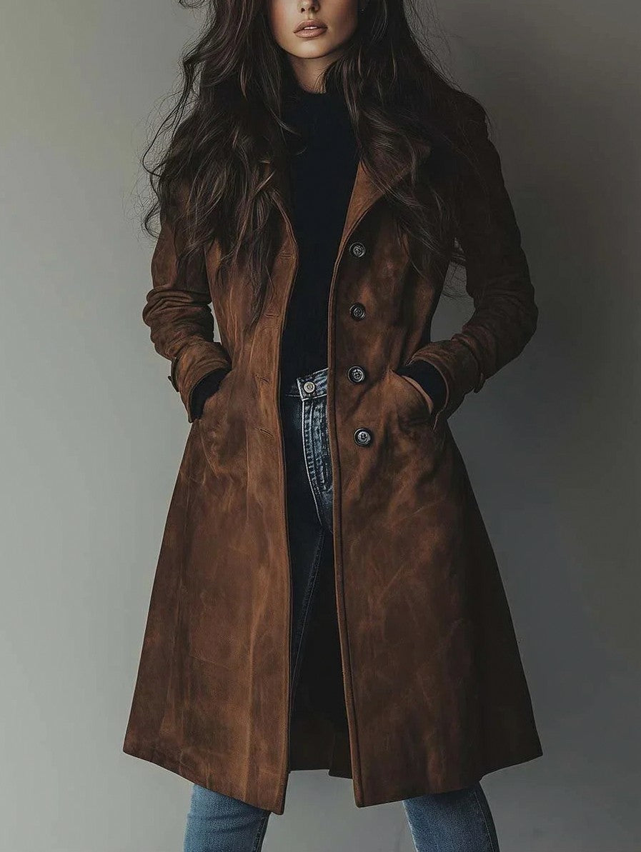 Suede Long Sleeve Trench Coat