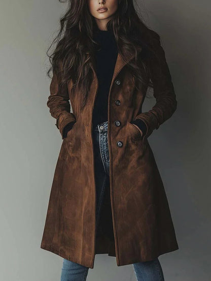 Suede Long Sleeve Trench Coat