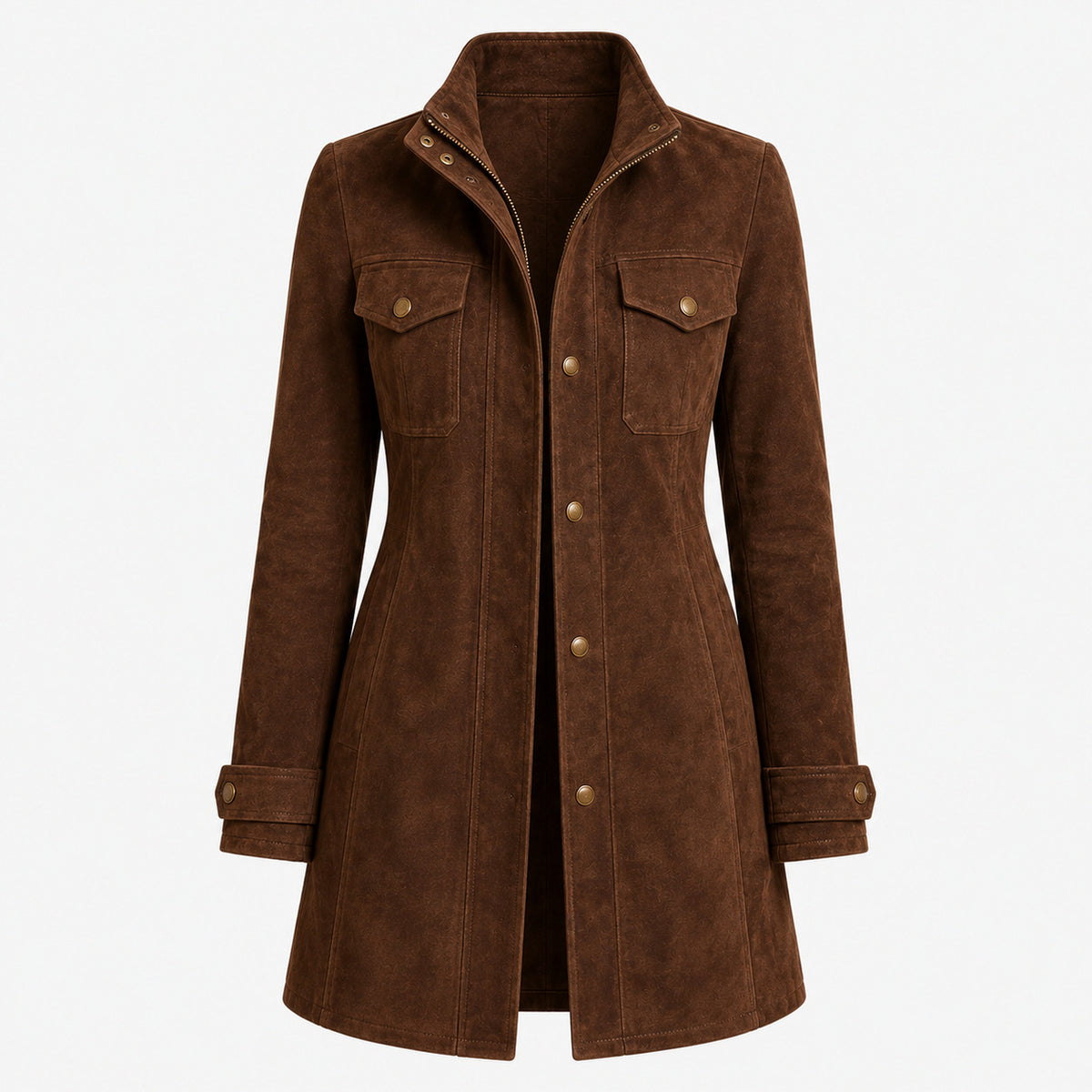 Suede Stand Collar Utility Coat