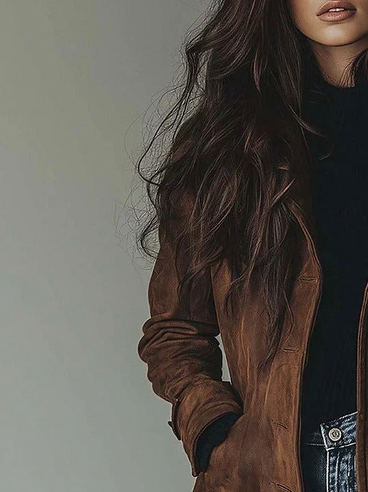 Suede Long Sleeve Trench Coat