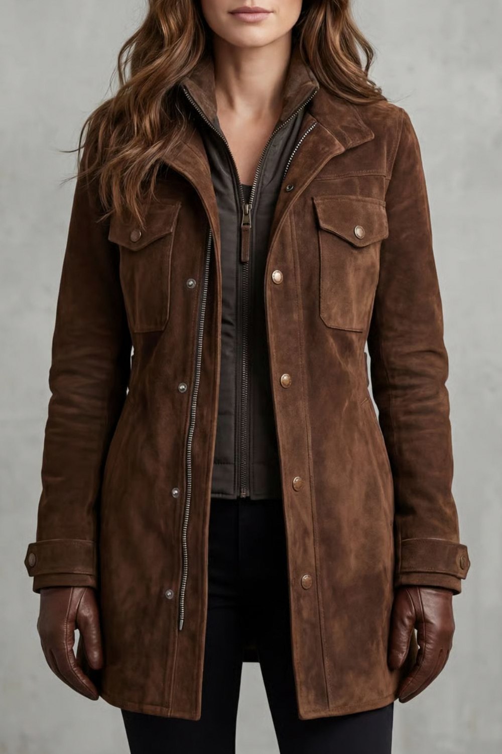 Suede Stand Collar Utility Coat