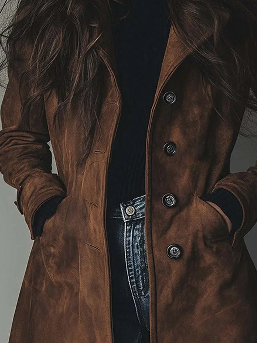 Suede Long Sleeve Trench Coat