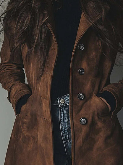 Suede Long Sleeve Trench Coat