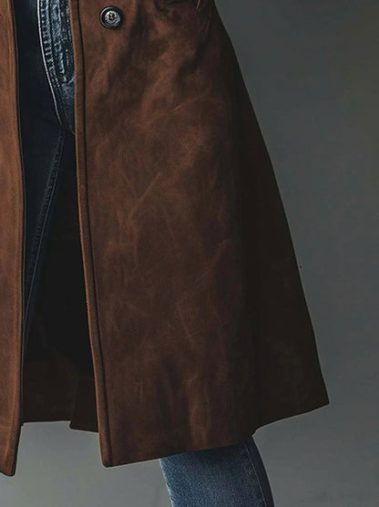 Suede Long Sleeve Trench Coat