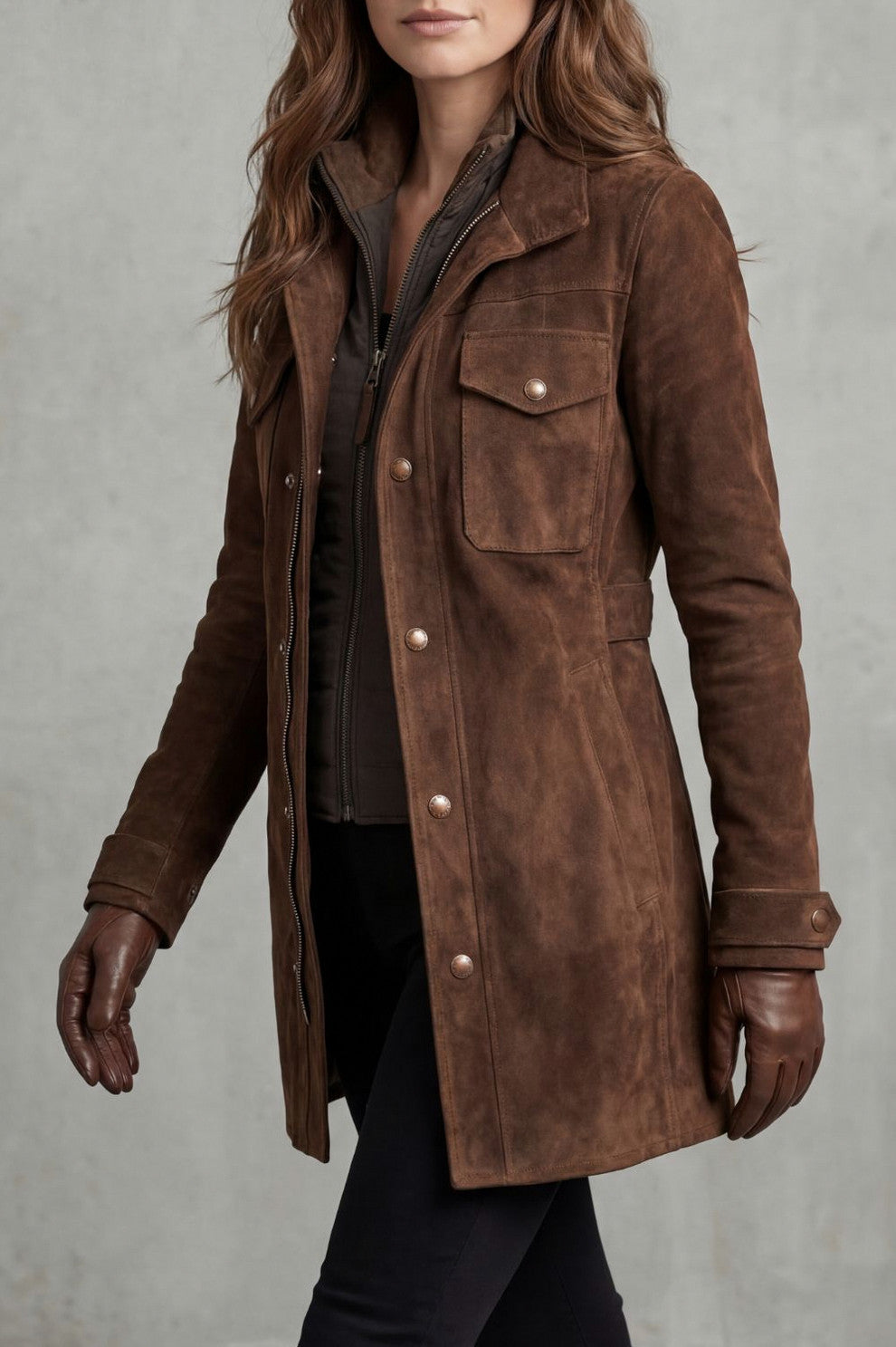 Suede Stand Collar Utility Coat