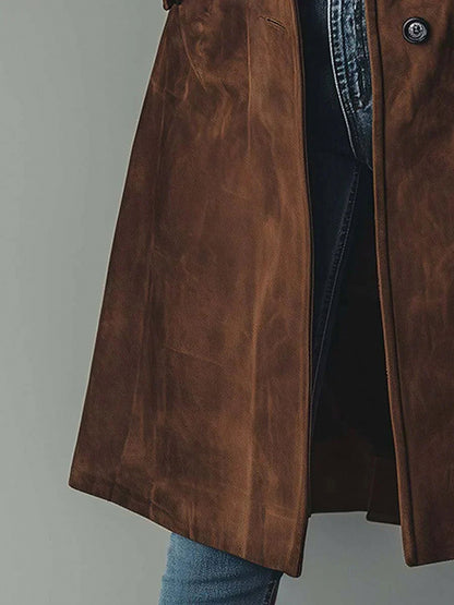 Suede Long Sleeve Trench Coat